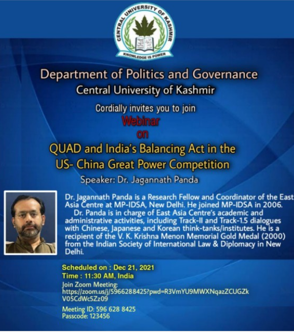 QUAD and India’s Balancing Act in the US – China Great Power Competition